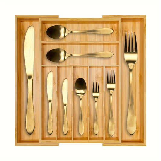 Bamboo Silverware Organizer - Expandable Kitchen Drawer and Cutlery | Silverware | Kitchen + Metal
