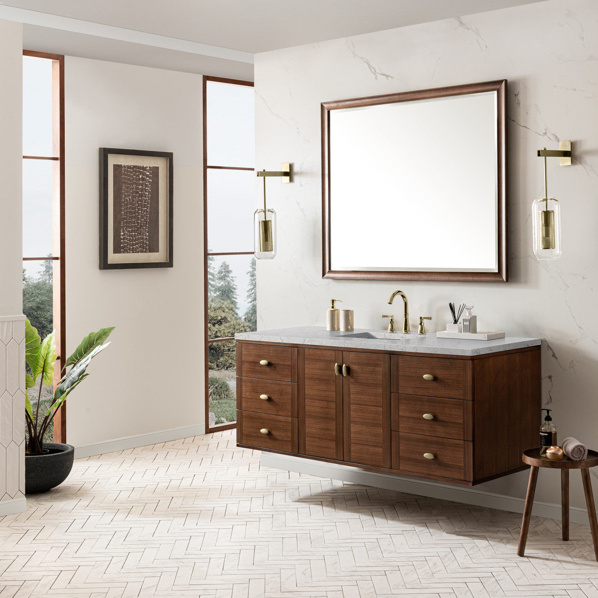 Amberly 60" Single Vanity Cabinet, Mid-Century Walnut