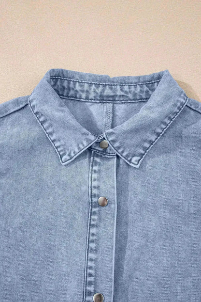 Beau Blue Ruffle Sleeve Button Down A-line Mini Denim Dress