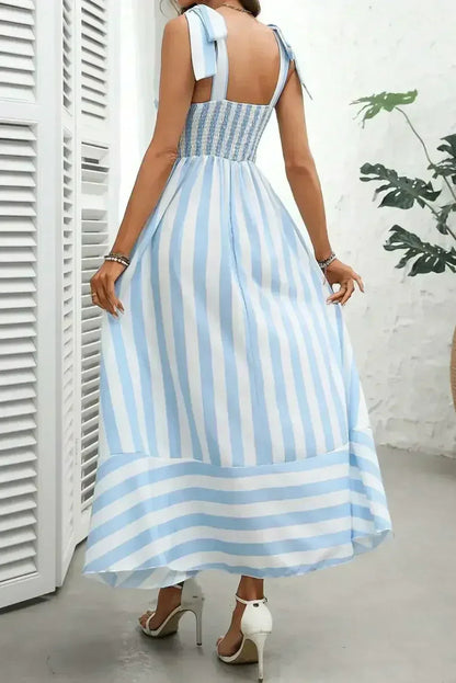 Black Geometric Striped Knot Strap Maxi Dress