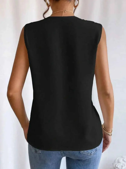 V-Neck Pleated Sleeveless Cami Tank Top