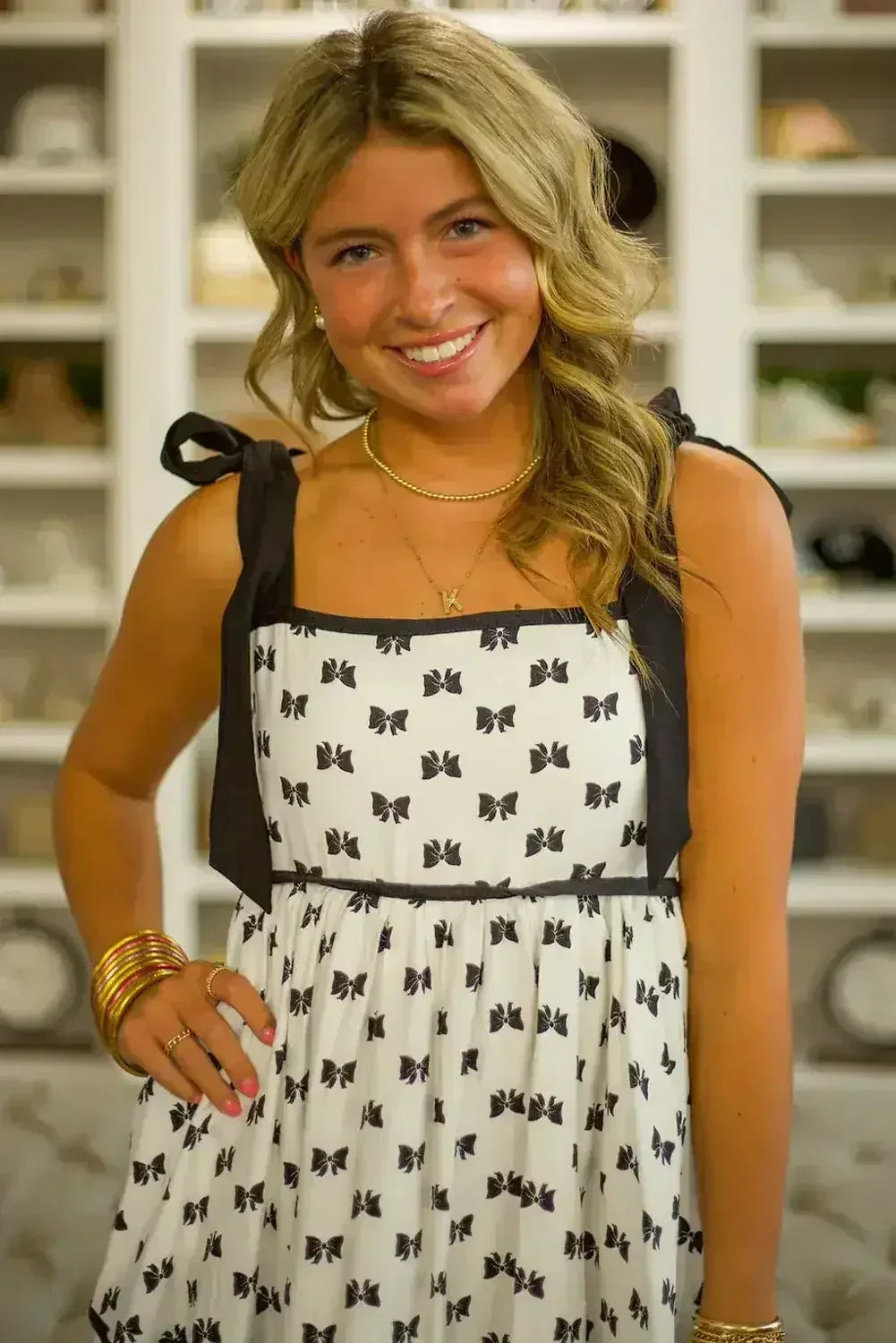 White Bow Contrast Trim Knotted Shoulder Mini Dress