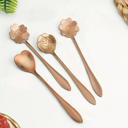 Set of 4 Cherry Blossom Stainless Steel Dessert Spoons