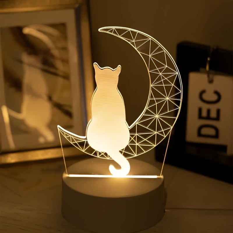 Modern 3D Cat Moon Night Light USBPowered Lamp