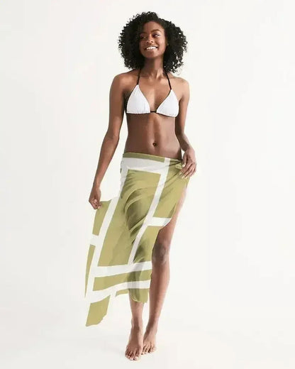 Sheer Sarong Swimsuit Cover Up Wrap / Geometric Beige and White