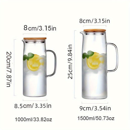 1pc Leak-Proof Glass Pitcher with Bamboo Lid, 1000ml/1500ml - Ideal