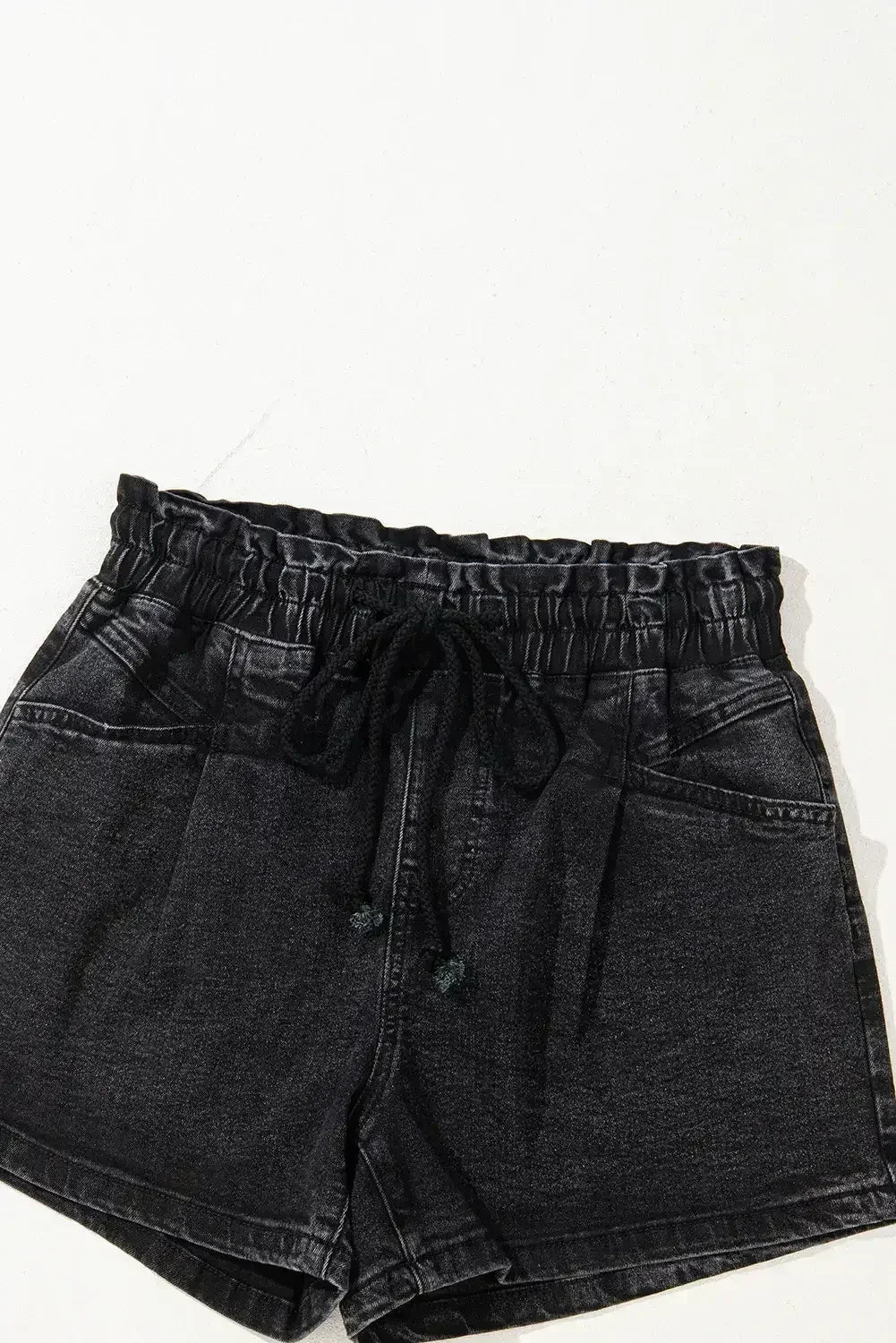 Grey Drawstring High Waist Casual Denim Shorts