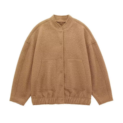 Women's Pocket Loose Bomber Jacket Coat