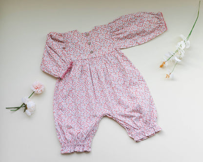 Pink Ditsy Print Cord Romper