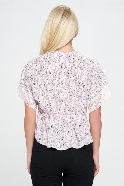 Lace Detail V-Neck Blouse with Short Sleeves | Apparel | Kitchen + Metal