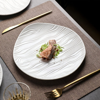 Elegant White Ribbed Ceramic Plate for Dining