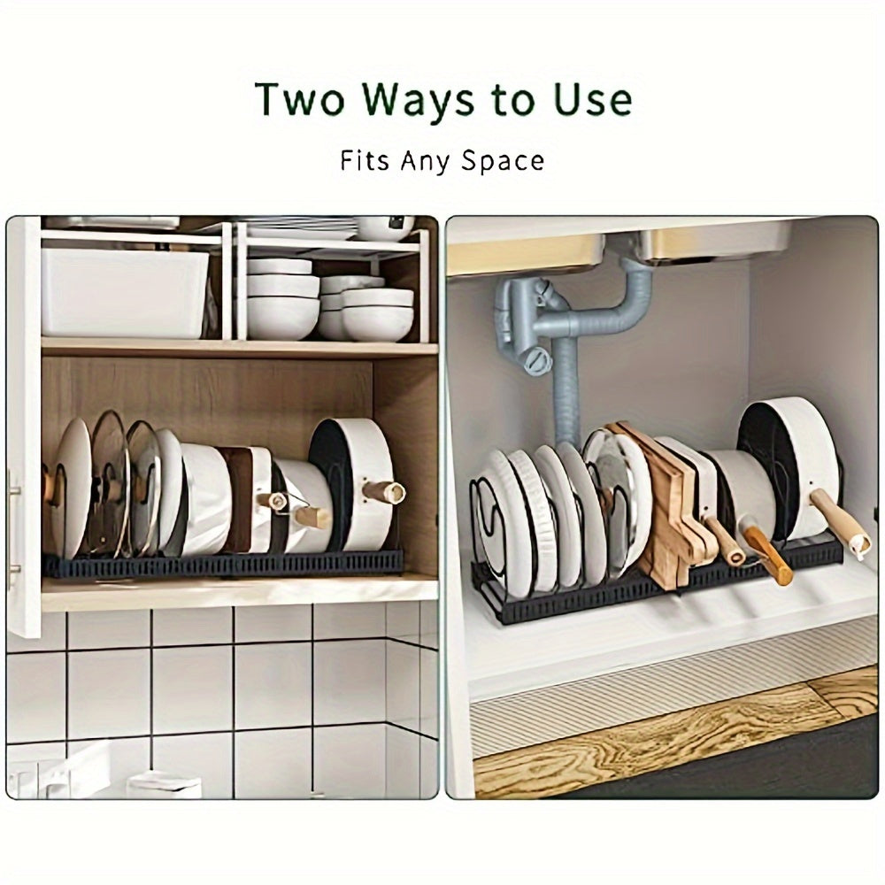 Expandable Multi-Purpose Pot Organizer Rack with Adjustable Dividers -