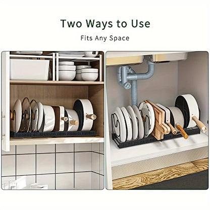 Expandable Multi-Purpose Pot Organizer Rack with Adjustable Dividers -