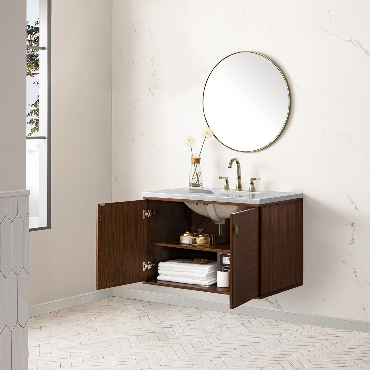 Amberly 36" Single Vanity Cabinet, Mid-Century Walnut