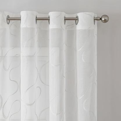 Elegant White Sheer Curtains with Embroidered Trellis Design