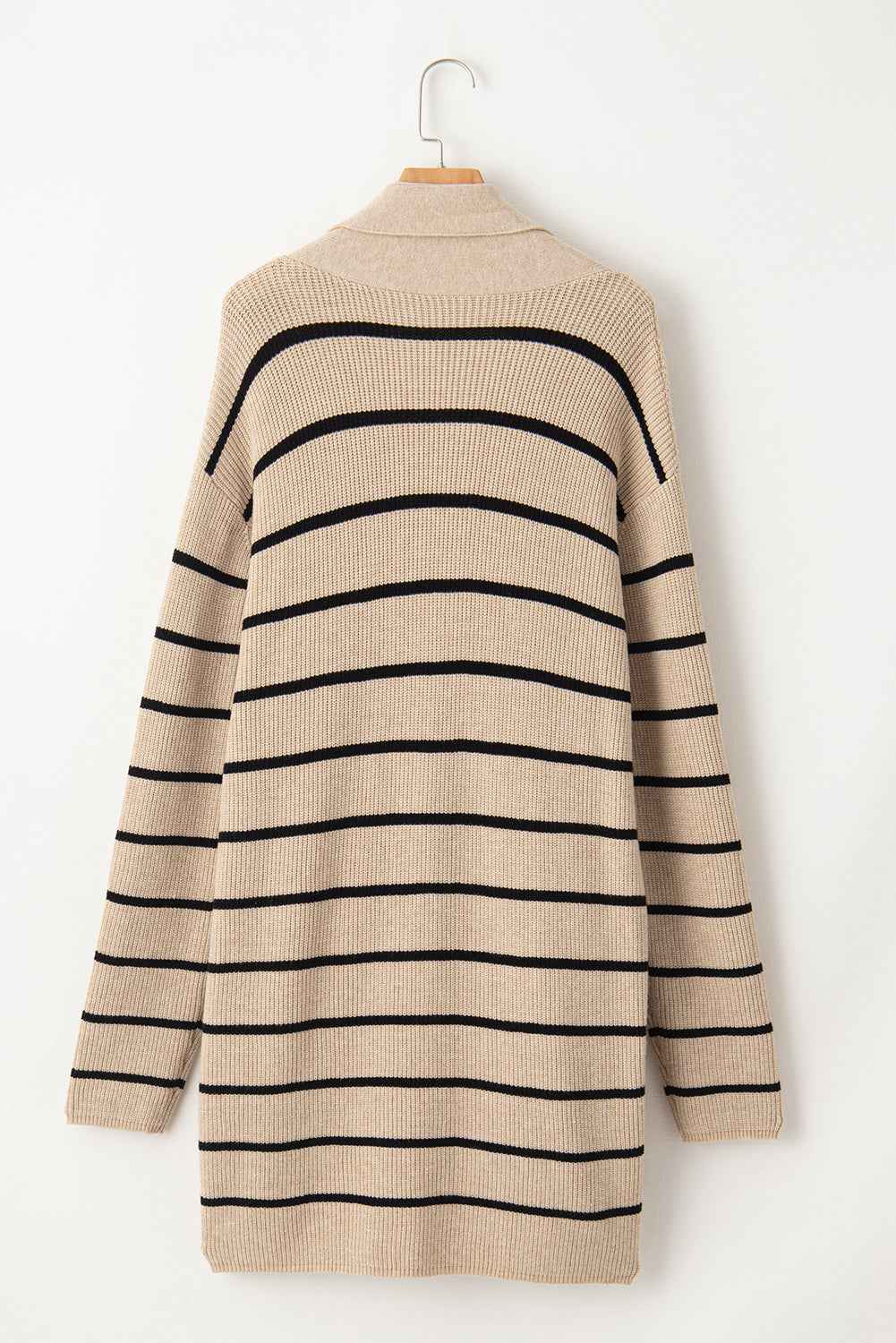 Black Stripe Cardigan with Side Pockets and Open Front