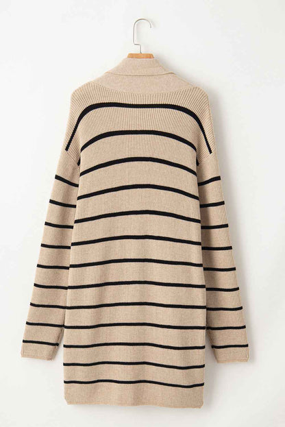 Black Stripe Cardigan with Side Pockets and Open Front