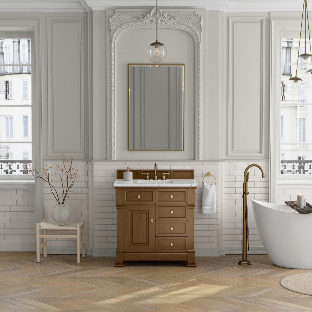 James Martin 547-V36 Brookfield 36” Single Vanity – Black Onyx / Honey Oak / Pearl Charcoal