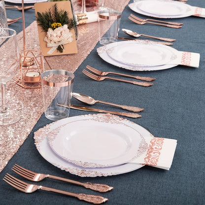 Elegant Gold Rim Plastic Dinnerware Set  50pcs Reusable