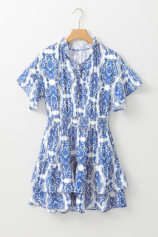 Vintage Floral Print Wide Ruffled Sleeve Dress