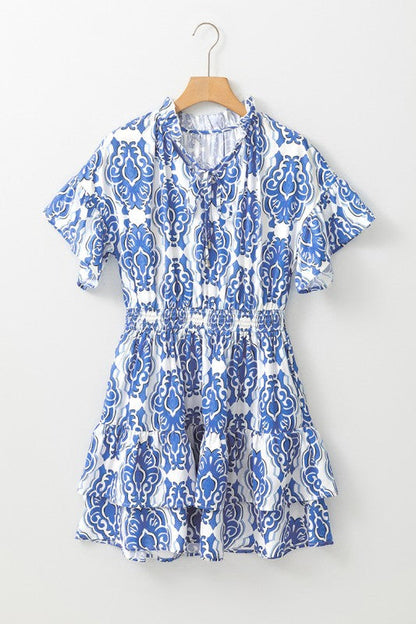 Vintage Floral Print Wide Ruffled Sleeve Dress