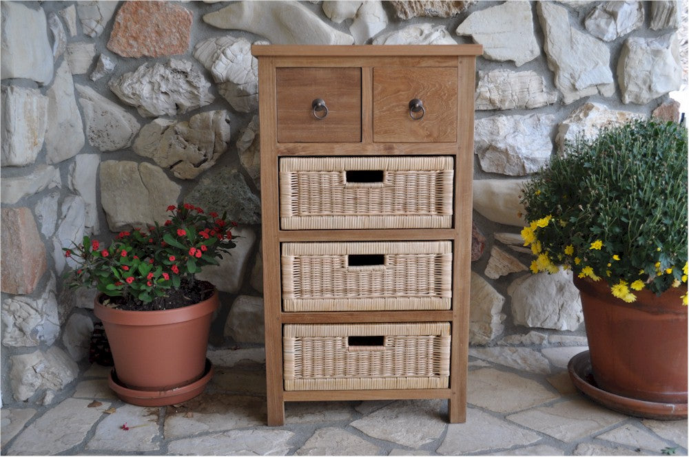Safari Occasional Table With Drawers & Rattan Basket