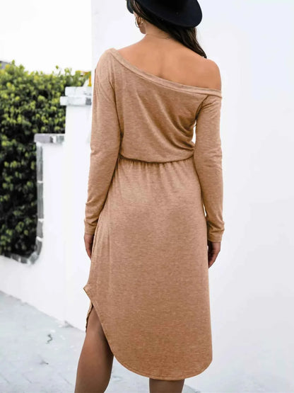 One-Shoulder Long Sleeve Midi Dress