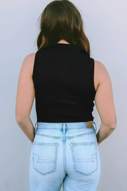 Ribbed Sleeveless Bodysuit with Mock Neck & Zip - Femstylo