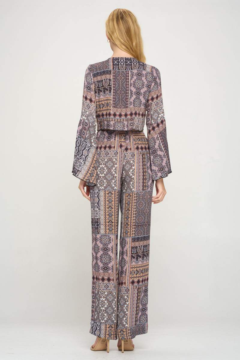 Boho Chic Bell Sleeve Crop Top and Wide Leg Pant Set | Apparel | Kitchen + Metal