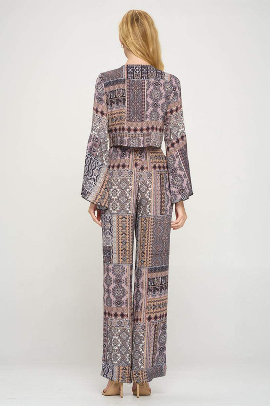 Boho Chic Bell Sleeve Crop Top and Wide Leg Pant Set | Apparel | Kitchen + Metal