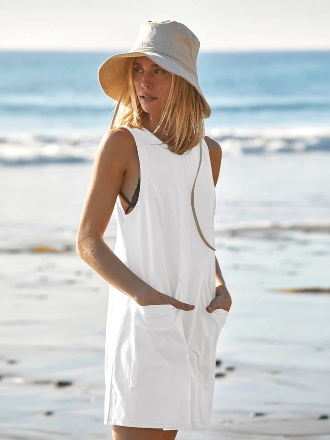 Women's Sleeveless Loose Romper – Casual Coverup Summer Overalls with Pockets