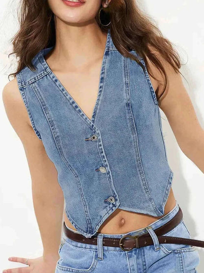 Denim Vest – Stylish V-Neck Layering Piece