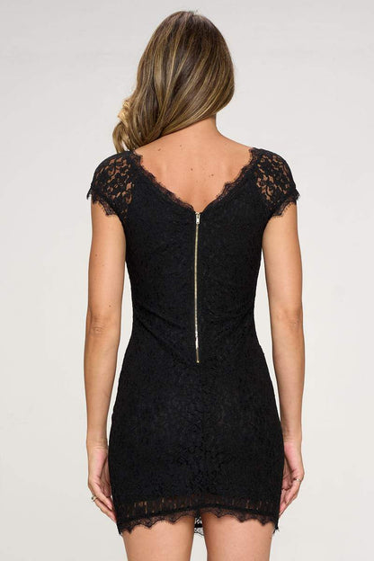 Elegant Cap Sleeve Lace Bodycon Dress with Scalloped Hem | Apparel | Kitchen + Metal