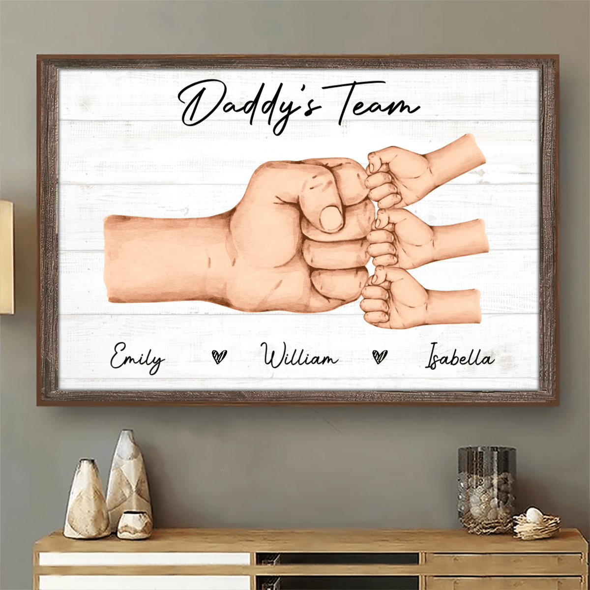 Daddy & Kids Fist Bump - Personalized Horizontal Poster - Father's Day Custom Gift for Dad, Grandpa, Daddy, Dada, Dad Jokes