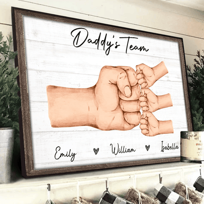 Daddy & Kids Fist Bump - Personalized Horizontal Poster - Father's Day Custom Gift for Dad, Grandpa, Daddy, Dada, Dad Jokes