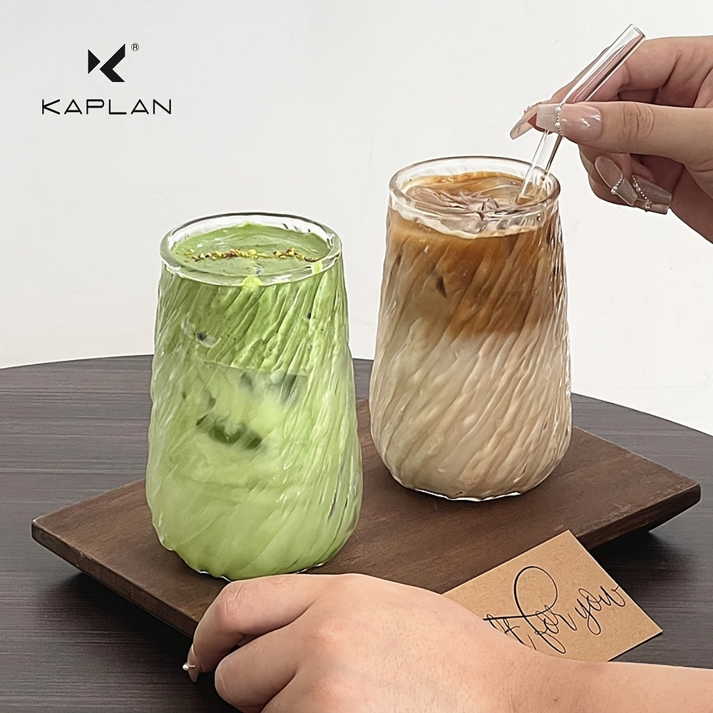 1pc Glacier Ribbed Glass Coffee Mug - Large Capacity Iced Coffee Latte