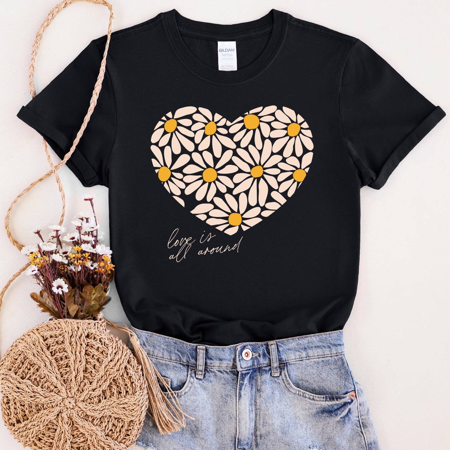 Love Is All Around, Daisy, Heart, Super Soft Tshirt, Valentine's Day