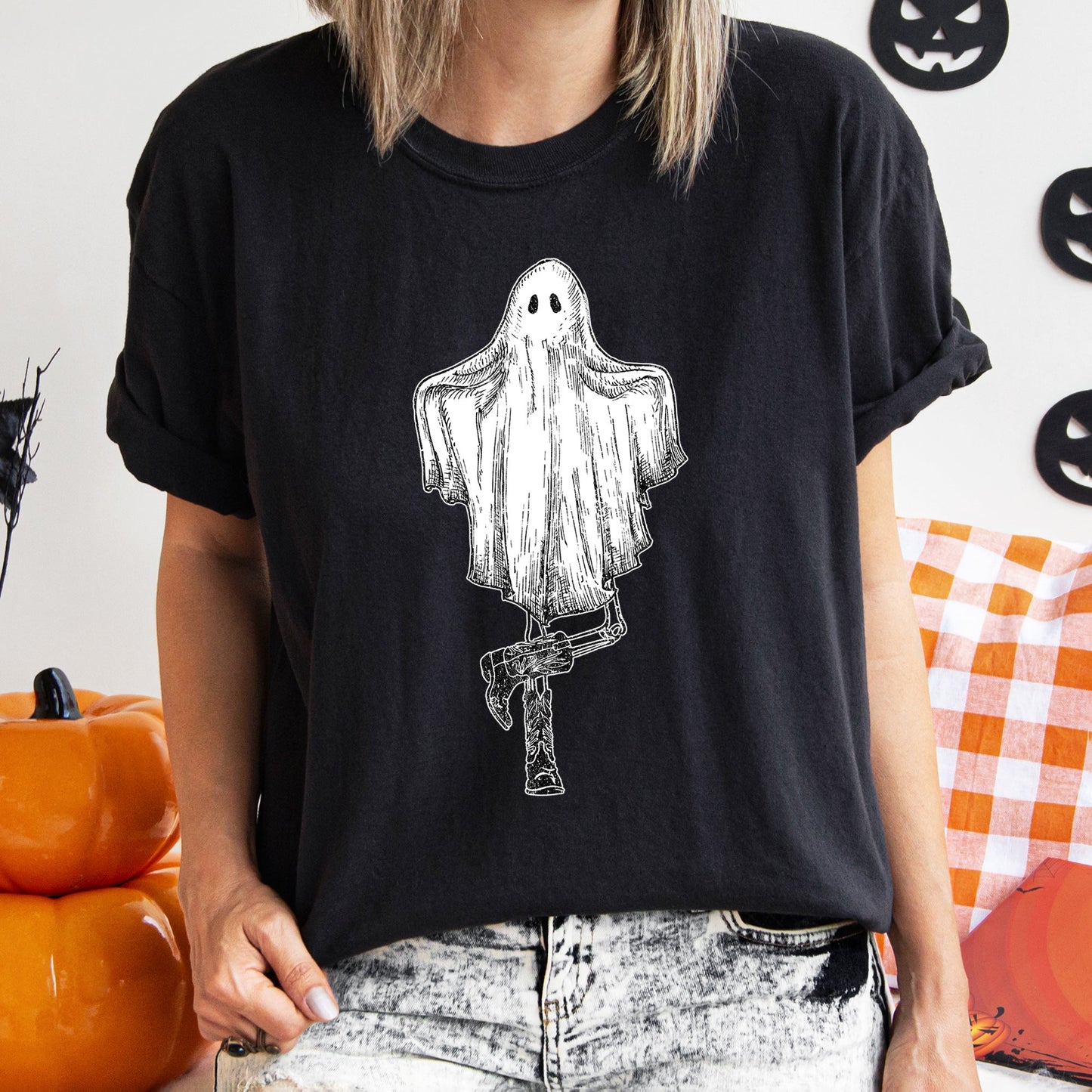 Ghost In Boots Retro Western Halloween Comfort Colors Tshirt