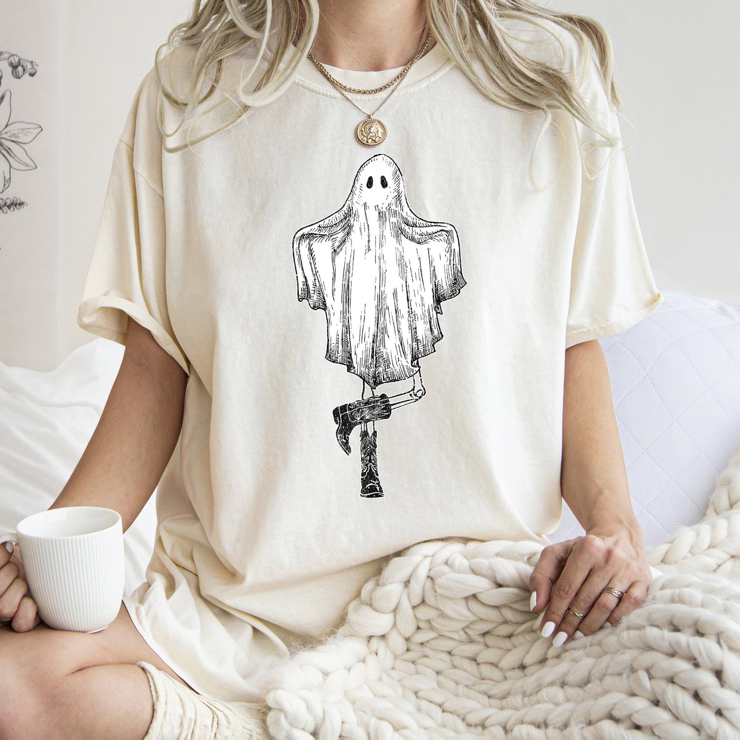 Ghost In Boots Retro Western Halloween Comfort Colors Tshirt