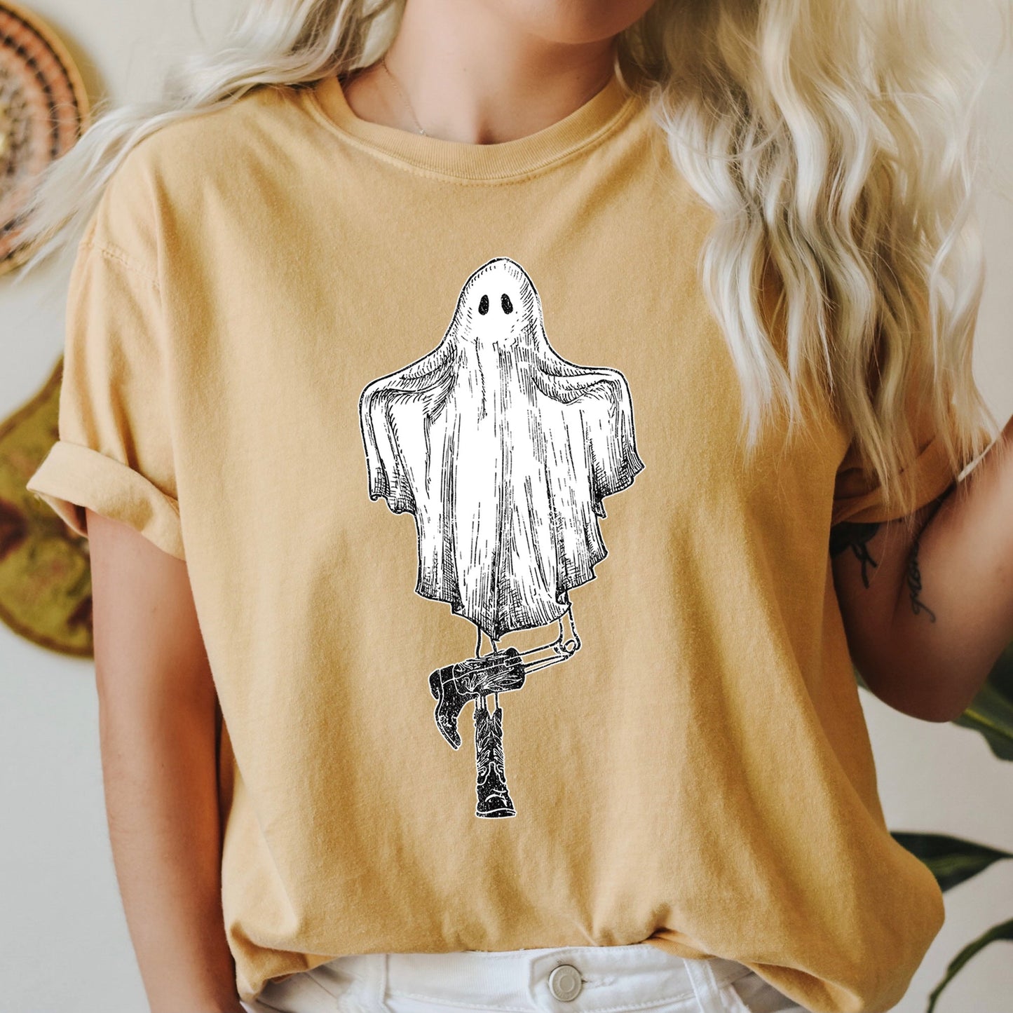 Ghost In Boots Retro Western Halloween Comfort Colors Tshirt