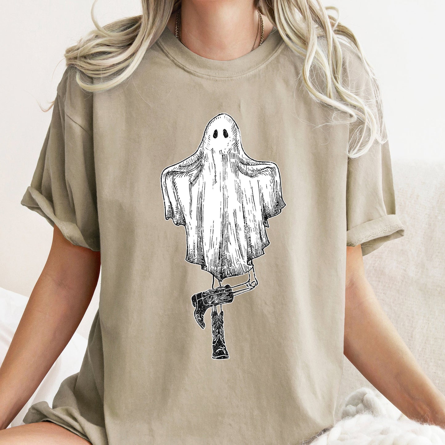 Ghost In Boots Retro Western Halloween Comfort Colors Tshirt
