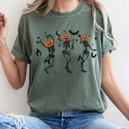Dancing Pumpkin Skeletons Retro Halloween Comfort Colors Tshirt