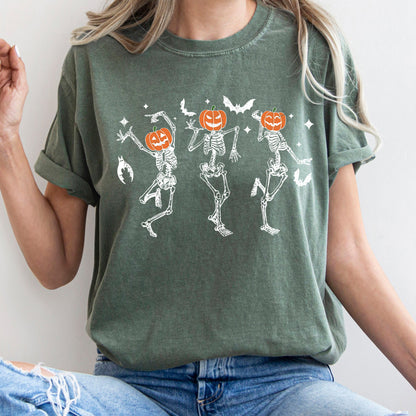 Dancing Pumpkin Skeletons Retro Halloween Comfort Colors Tshirt