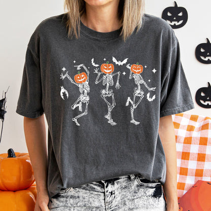 Dancing Pumpkin Skeletons Retro Halloween Comfort Colors Tshirt