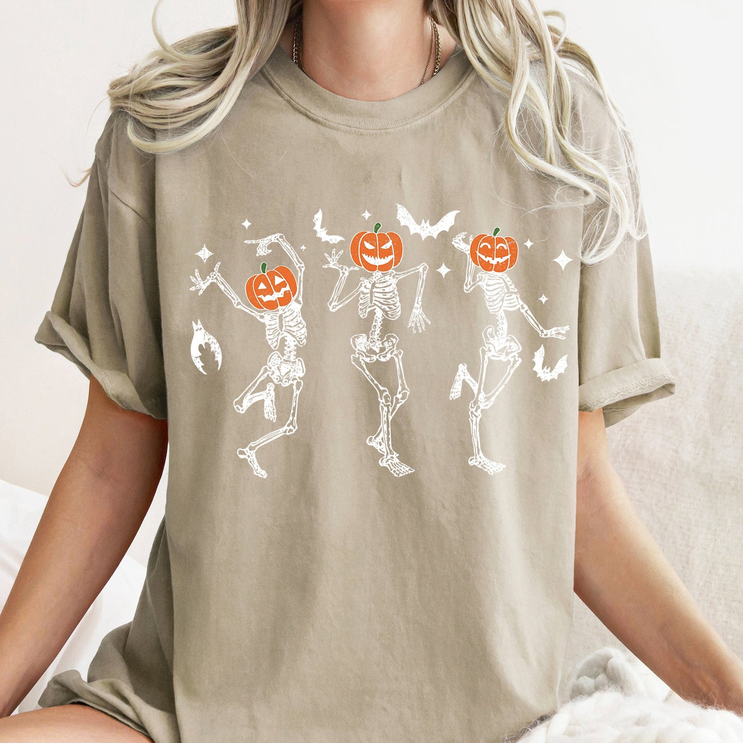 Dancing Pumpkin Skeletons Retro Halloween Comfort Colors Tshirt