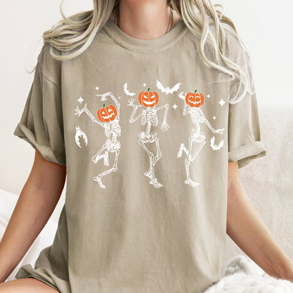 Dancing Pumpkin Skeletons Retro Halloween Comfort Colors Tshirt