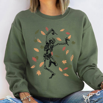 Dancing Skeleton Leaves Halloween Sweatshirt