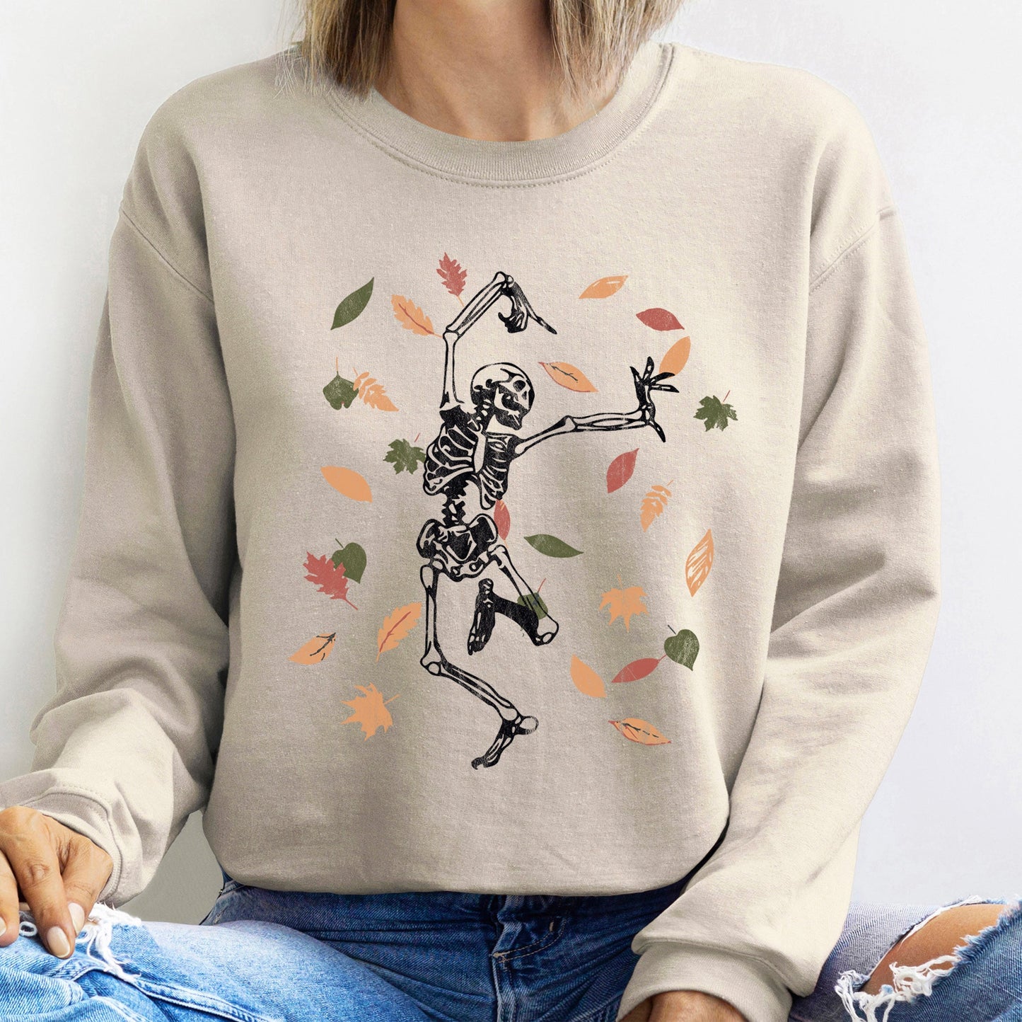 Dancing Skeleton Leaves Halloween Sweatshirt