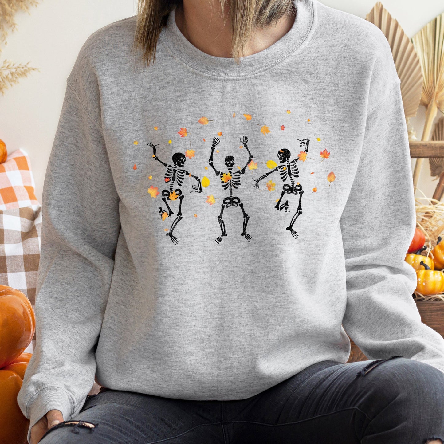 Dancing Skeletons Leaves Halloween Sweatshirt