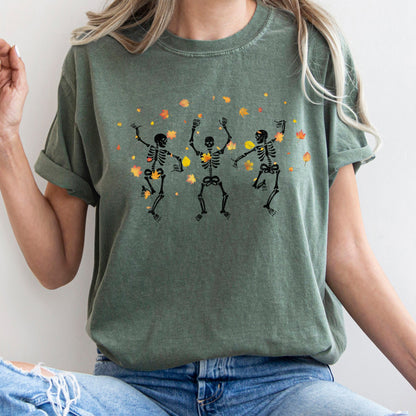 Dancing Skeletons And Leaves Retro Halloween Comfort Colors Tshirt